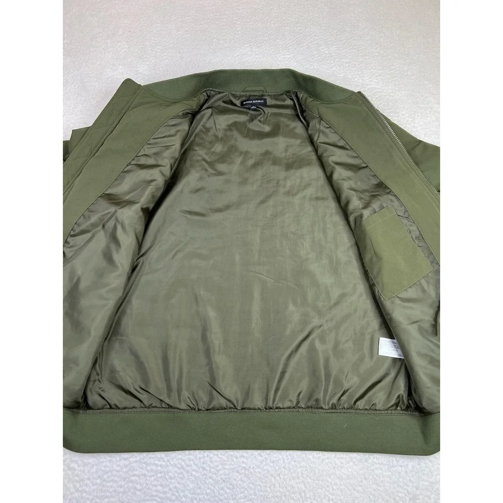Banana Republic Mens XL Green Microfiber Full Zip Bomber Jacket Lined Insulated